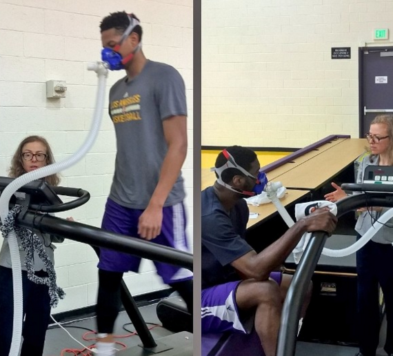 dr. cate shanahan guiding laker players through her fat burn efficiency test